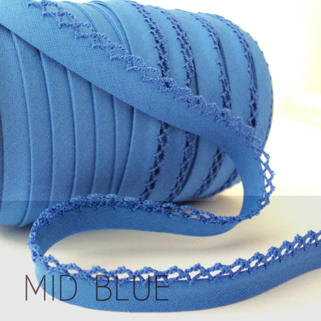 BY THE ROLL ALL COLOURS PLAIN PICOT LACE CROCHET EDGE BIAS BINDING