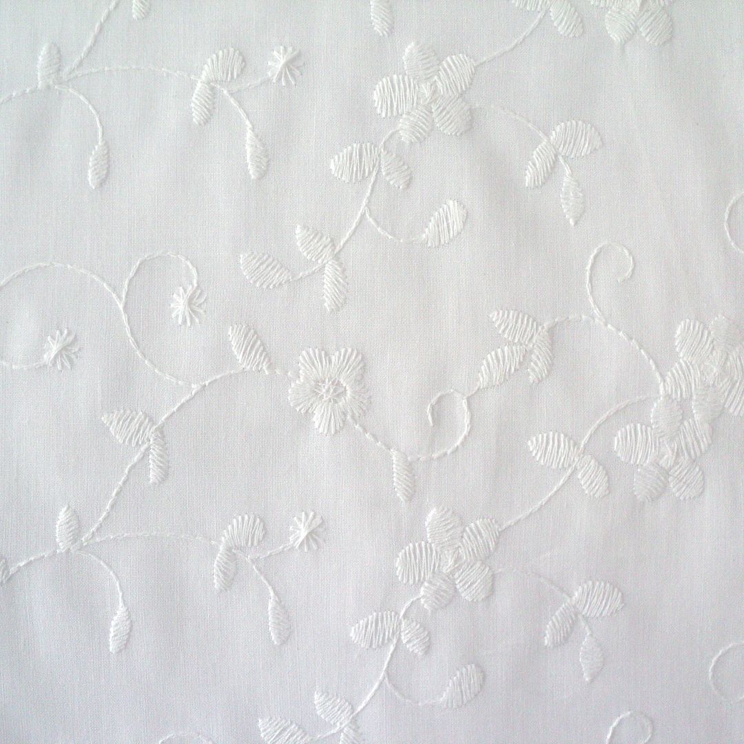 100 COTTON VOILE LAWN EMBROIDERED & PLAIN WHITE CREAM TEA DYE by the