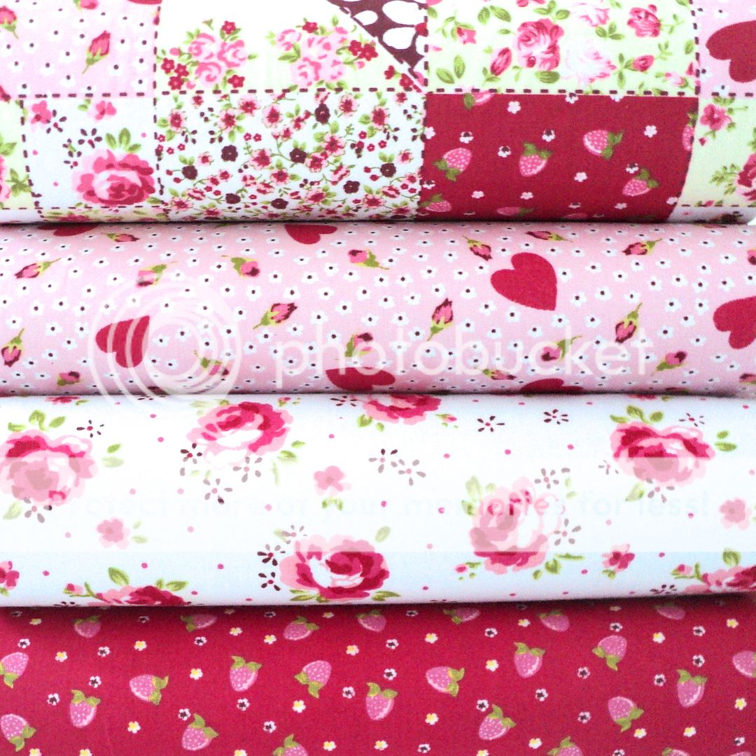 10m - COUNTRY FLORAL PATCHWORK MIX & MATCH PINK RED ROSES DOT POLY ...