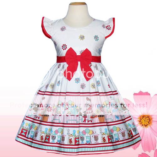 Gorgeous Baby Girls Dresses Kid Clothing Party Fun White Red Party Size 2T 3T