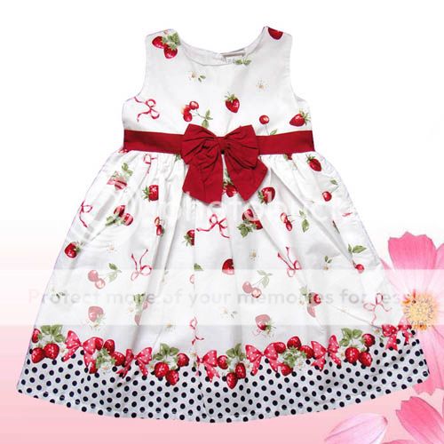 Gorgeous Strawberry Cherry White Baby Girl Dress Kids Clothing Sz 4T Last One